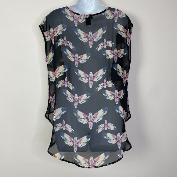 Black Sheer Butterfly Fairy Grunge Whimsigoth Flowy Oversize High Low Top Medium - Picture 2 of 9